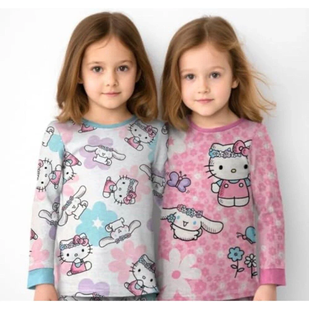 Sanrio Hello Kitty Pink & Pastel Floral Long Sleeve Tops size 8